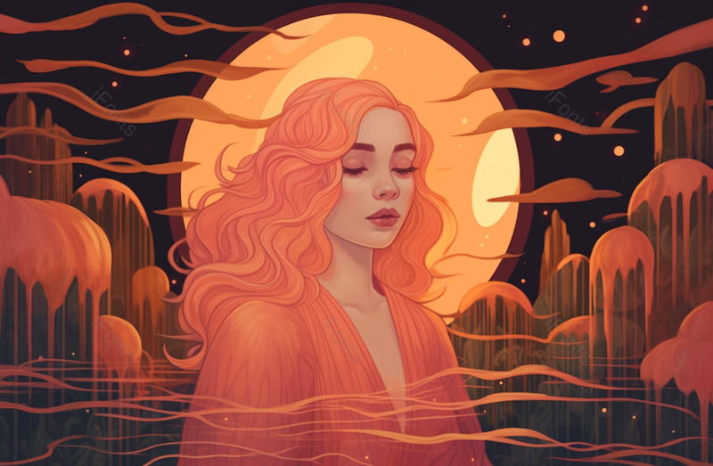 夜空中的圆月从水面升起满月月亮背景前方一个女人闭,插画/手绘图,插画/手绘图库,插画/手绘图下载,插画/手绘